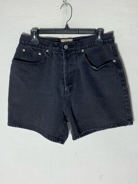 Vintage 90s Easy Wear Washed Black Denim Button Fly Jean Shorts 10 Festival